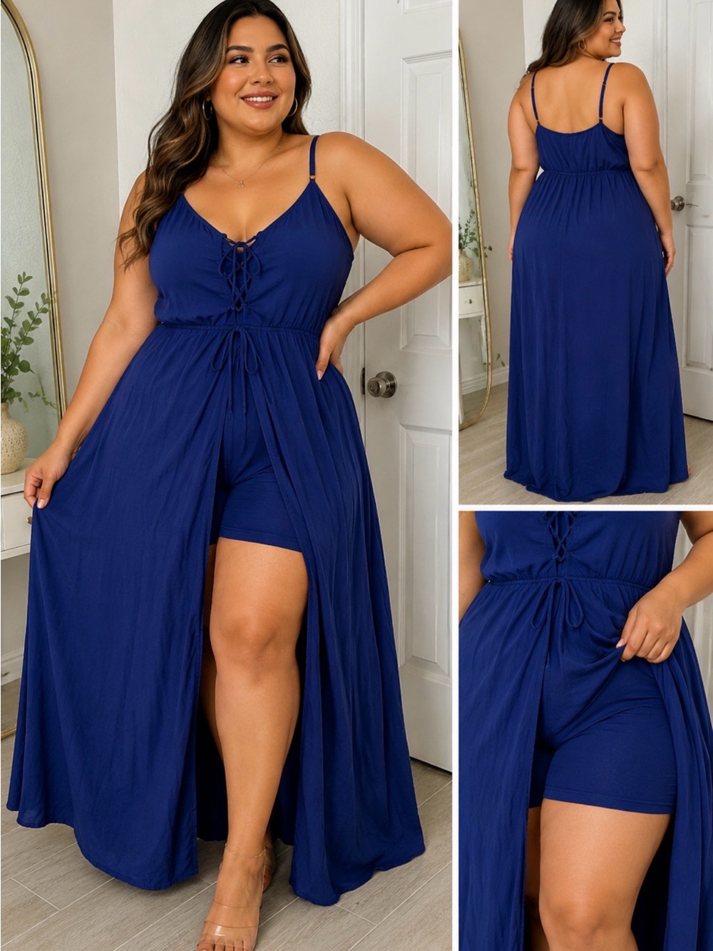 Love Tree Navy Blue Dress with White Label Detail